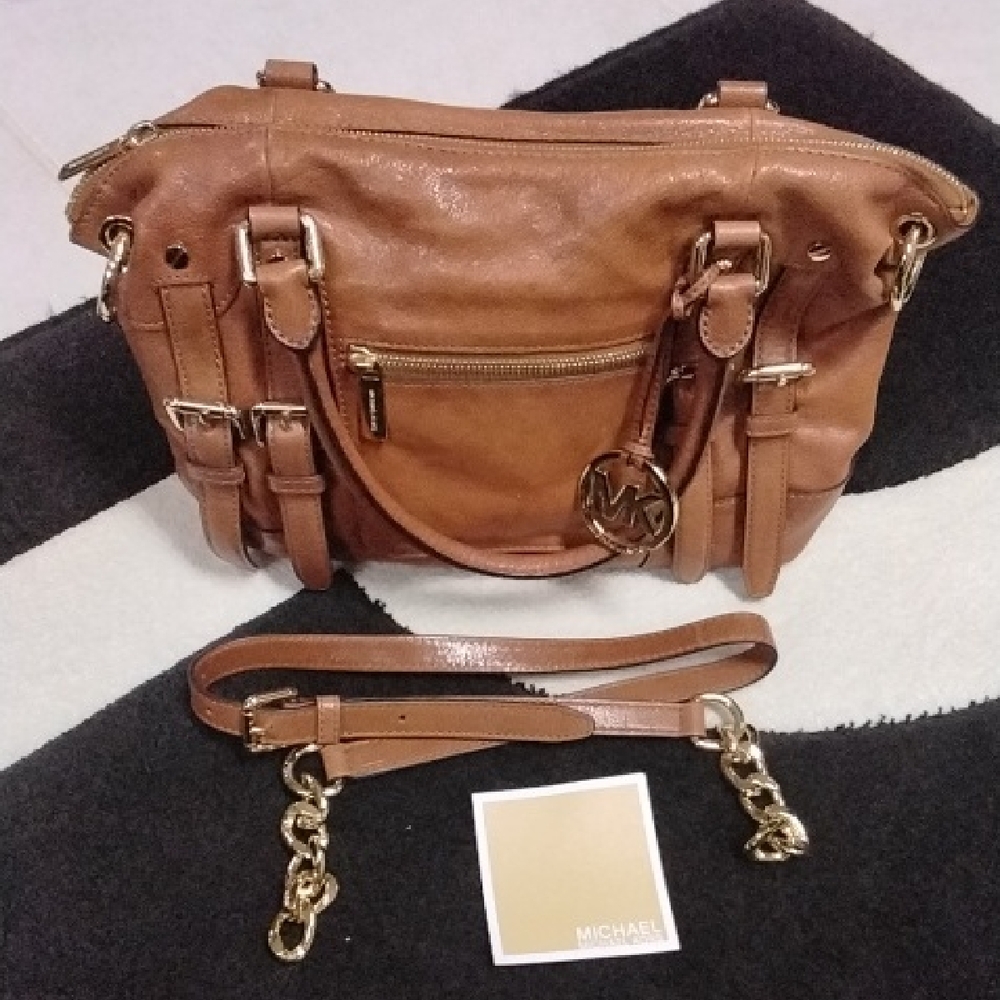 Michael Kors Tan Leather Shoulder Bag with Gold Accents